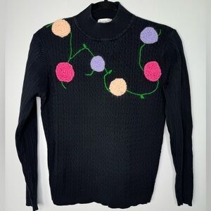 Vintage Braemer rosette knit mock neck top